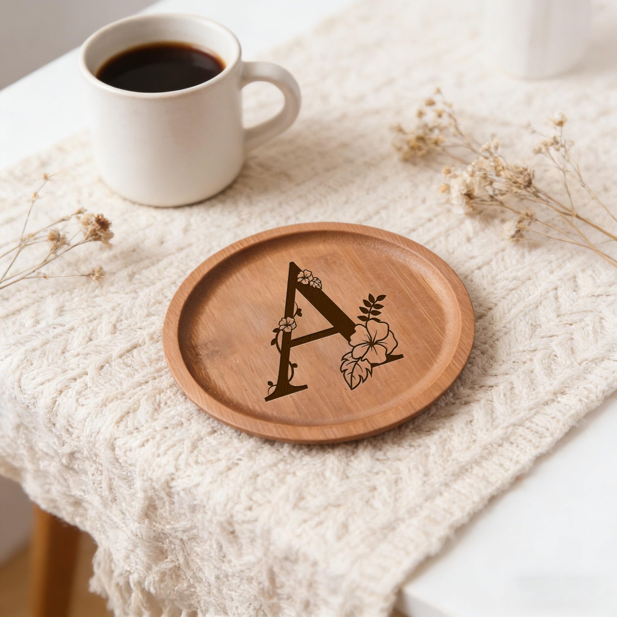 Posavasos De Madera Personalizados con Nombre Grabado, Posavasos De Bambú Personalizados para Bebidas, Regalo para Bodas E Inauguraciones De Casas, Detalle para Despedidas De Soltera(20pcs)