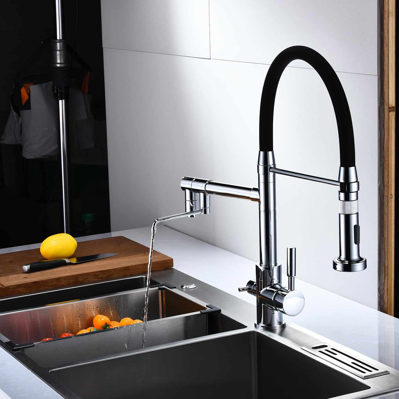 Grifo Cocina 3 Vias Osmosis Extraible Latón-Cromado + Tubo Negro