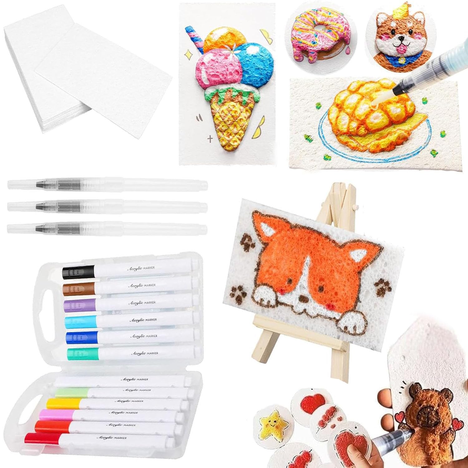 Kit Papier Peinture Texture Mousse Magique, Papier Peinture Dessin 3D Puffy Blanc Avec Stylo Eau