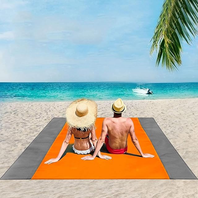 ISOPHO Beach Mat Picnic Blanket, Extra Large 210 x 200cm Beach blanket Waterproof Sandproof Water Resistant Picnic Blanket with 4 Fixed Nails, Reinforced Edging for Beach, Camping, Hiking & Picnic
