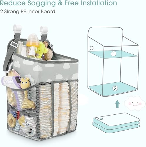 Miniatura 2 de Organizador colgante de pañales - Apilador de pañales para cambiador cuna juego de pared y guardería regalos para recién nacidos nube gris Azul,