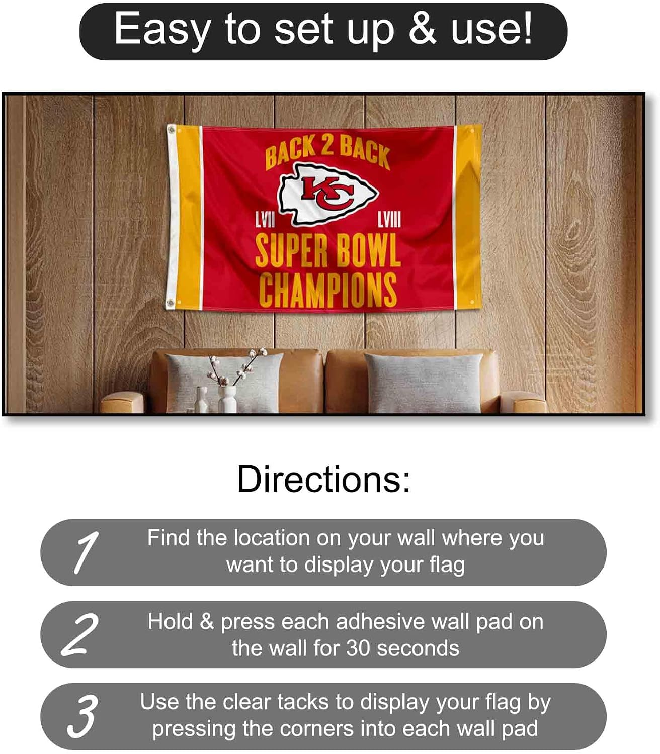 Kansas City Chiefs Back to Back Super Bowl Champions Banner and Tapestry Wall Tack Pads