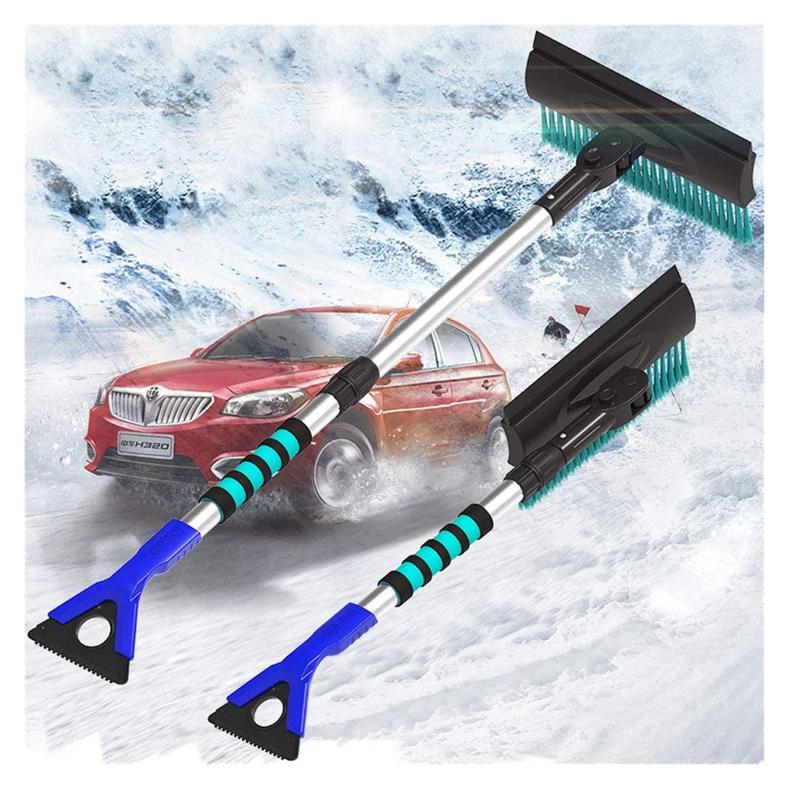 XMING Cepillos de Nieve for automóvil, Cepillo de Nieve portátil for el Vidrio de Parabrisas de automóviles con Agarre de Espuma y Mango Extensible Resistente Duradero