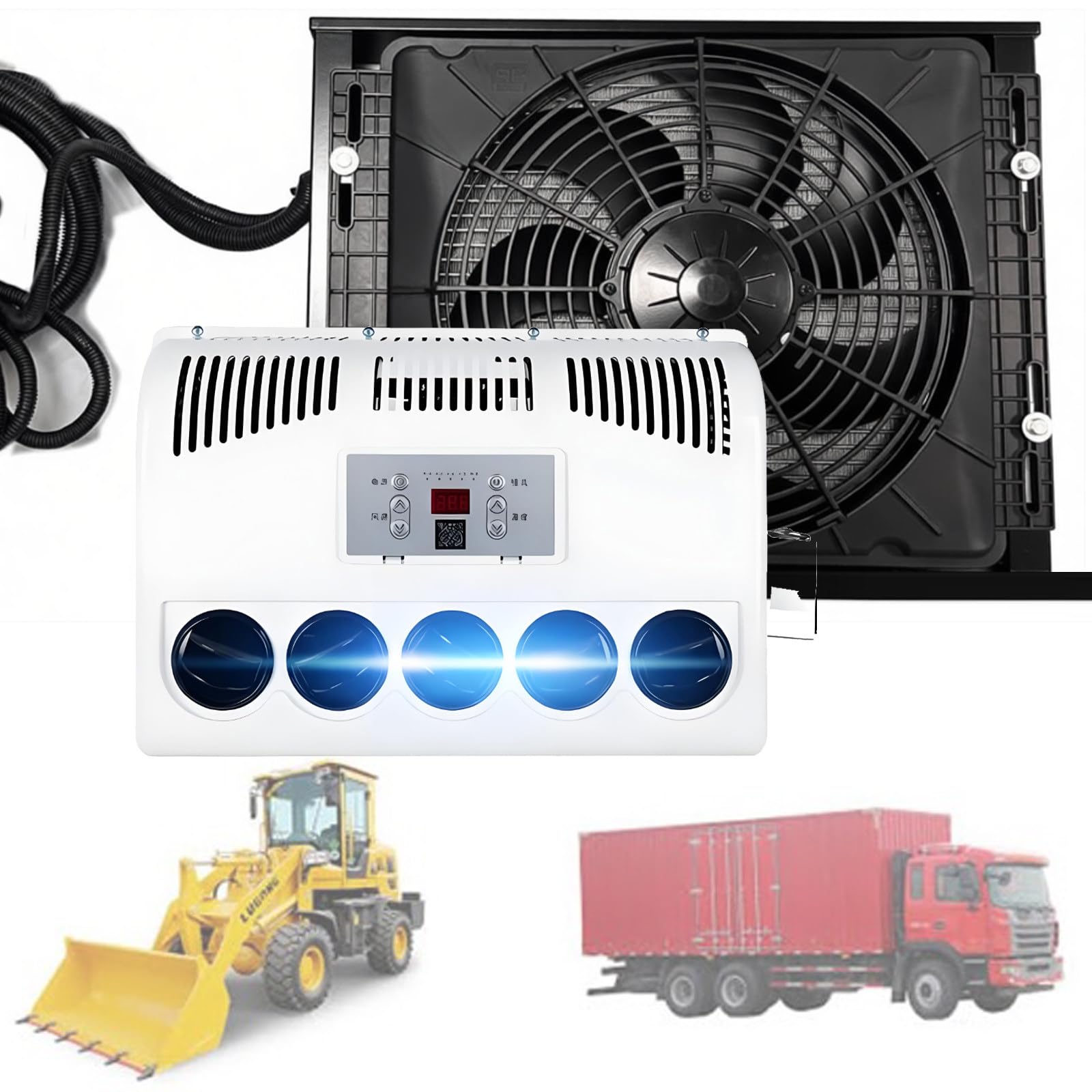 Quixnova Truck Cab Air Conditioner, 12V/24V DC Split Type Car Electric Air Conditioner Unit for Trucks, Rvs, Excavators, Bus Trailers, Vans, Agricultural Vehicles, Low-Noise Black-24V