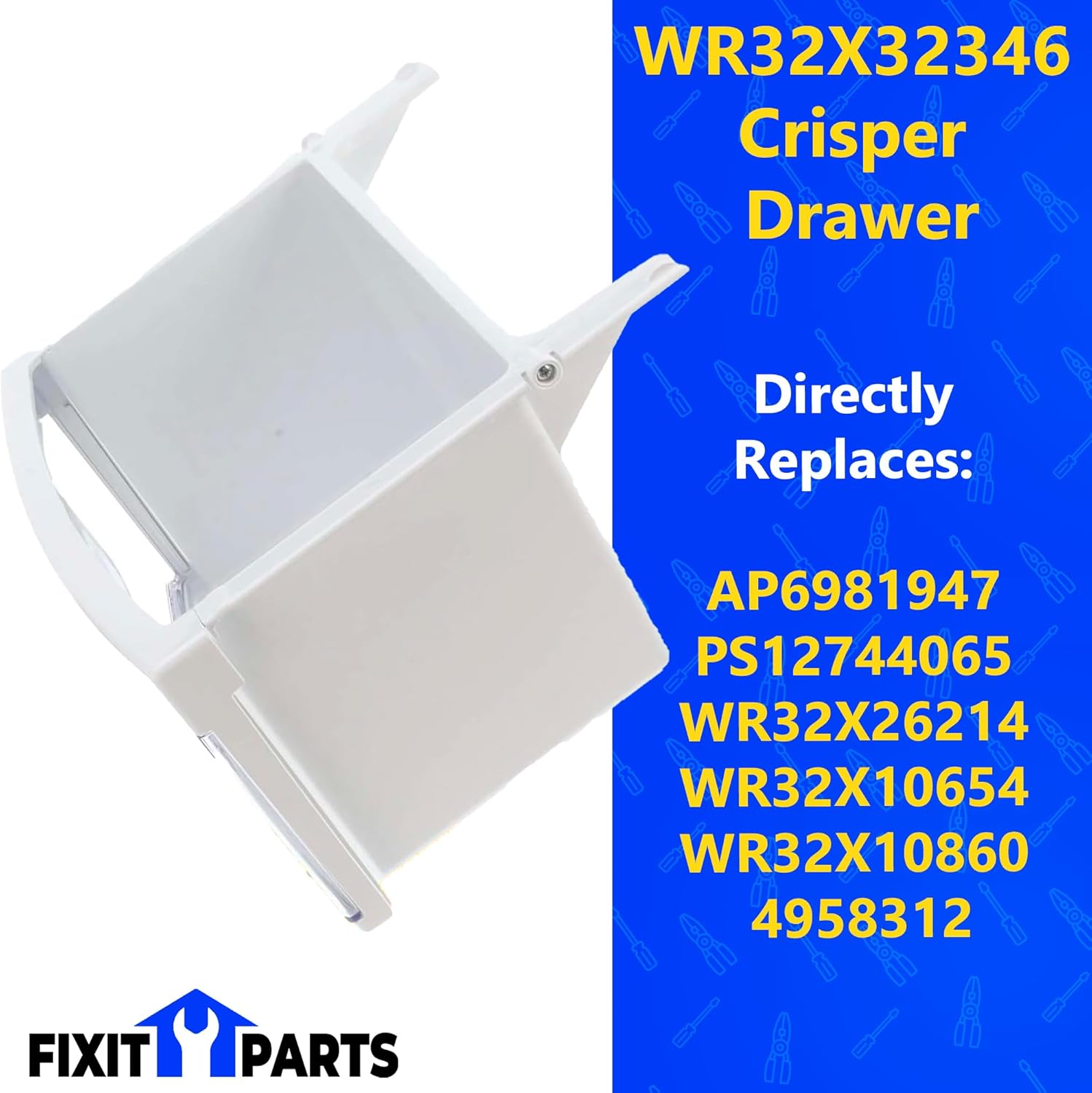 US-Based Supplier - WR32X32346 Crisper Drawer - Compatible With General Electric Hotpoint Refrigerator - Replaces AP6981947 PS12744065 WR32X26214 WR32X10654 WR32X10860 4958312