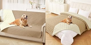 hyha Waterproof Dog Bed Blanket, Soft Pet Blankets 52x82 Inch and 82x82 Inch in Camel/Beige, 2 Item Bundle