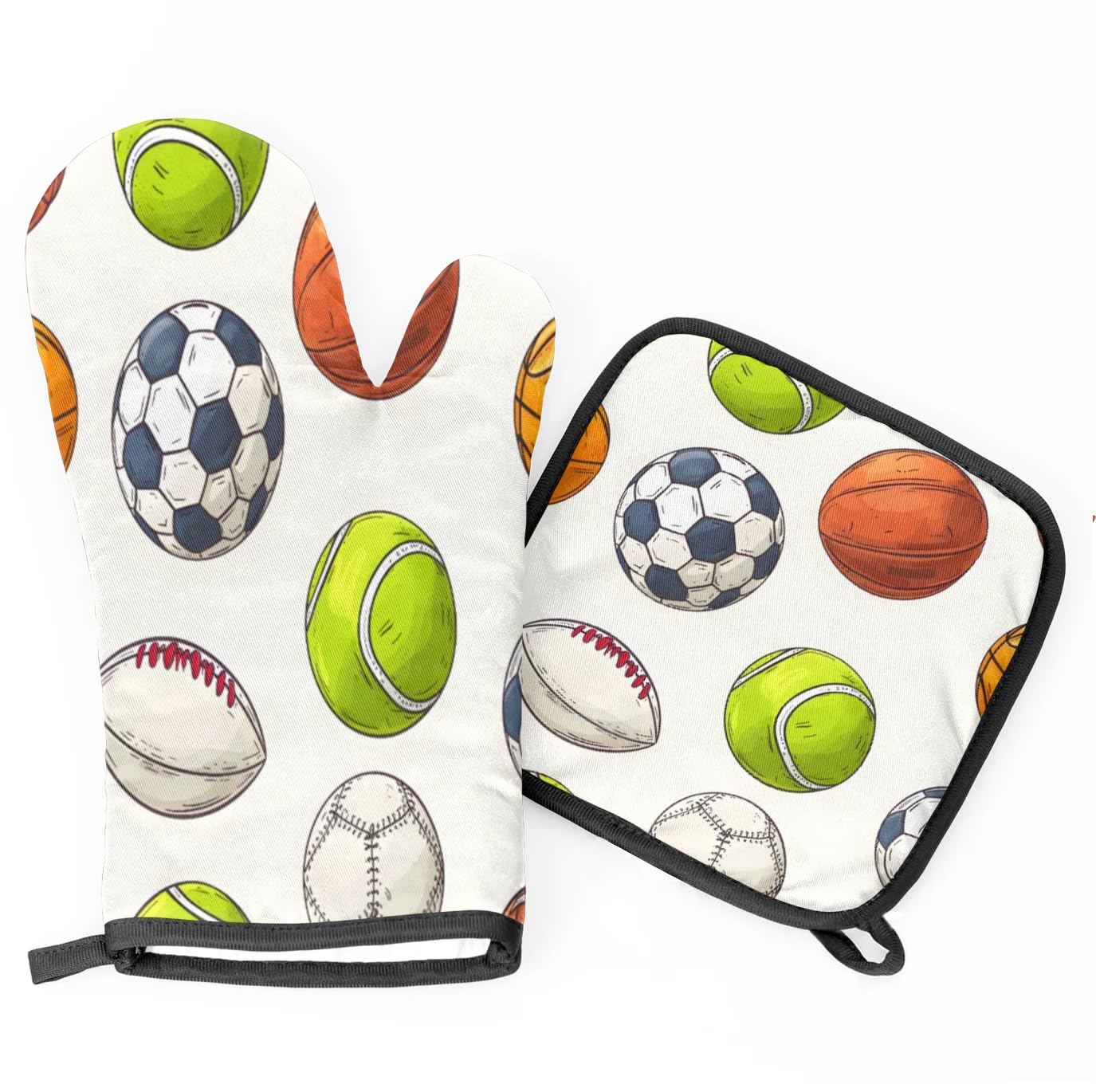 Soccer Basketball Baseball Oven Mitts Kitchen Oven Gloves for Cooking Baking Heat Proof Lining Cotton Kitchen Potholder Mittens Pot Holders Hot Pads for Chef Women Men