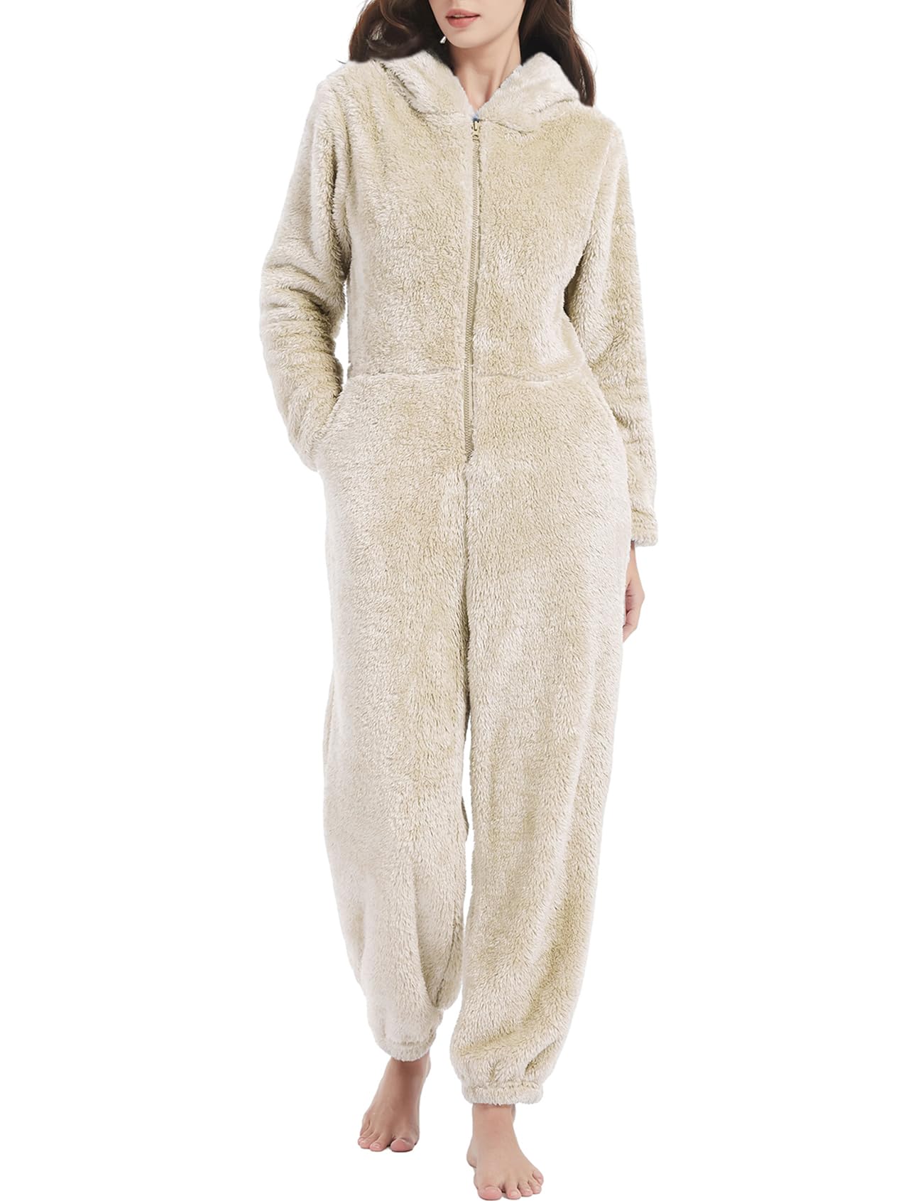 Kissonic Women's Onesies Pajamas Sherpa Fleece Hooded One Piece Loungewear