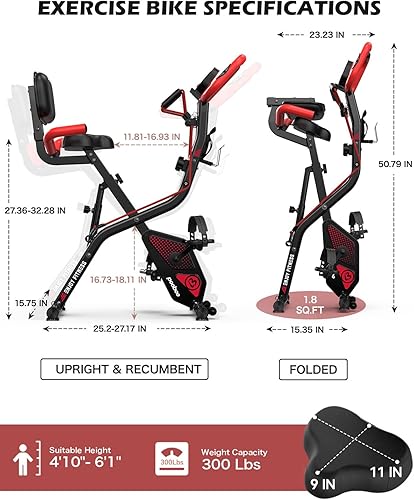 Miniatura 6 de pooboo - Bicicleta de ejercicio plegable, bicicleta estática vertical plegable, bicicleta magnética para interiores X-Bike con resistencia ajustable