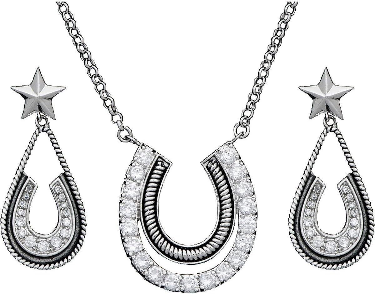 Montana Silversmiths Womens DISC Antique Rope CZ Horseshoe S Silver