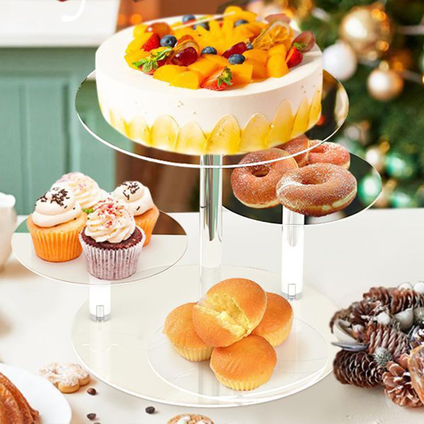 Soporte para cupcakes – Soporte de acrílico transparente para servir – Soporte para tartas y postres, para galletas, aperitivos, alimentos, pasteles, dulces, boda, cumpleaños, Navidad, fiesta, ducha