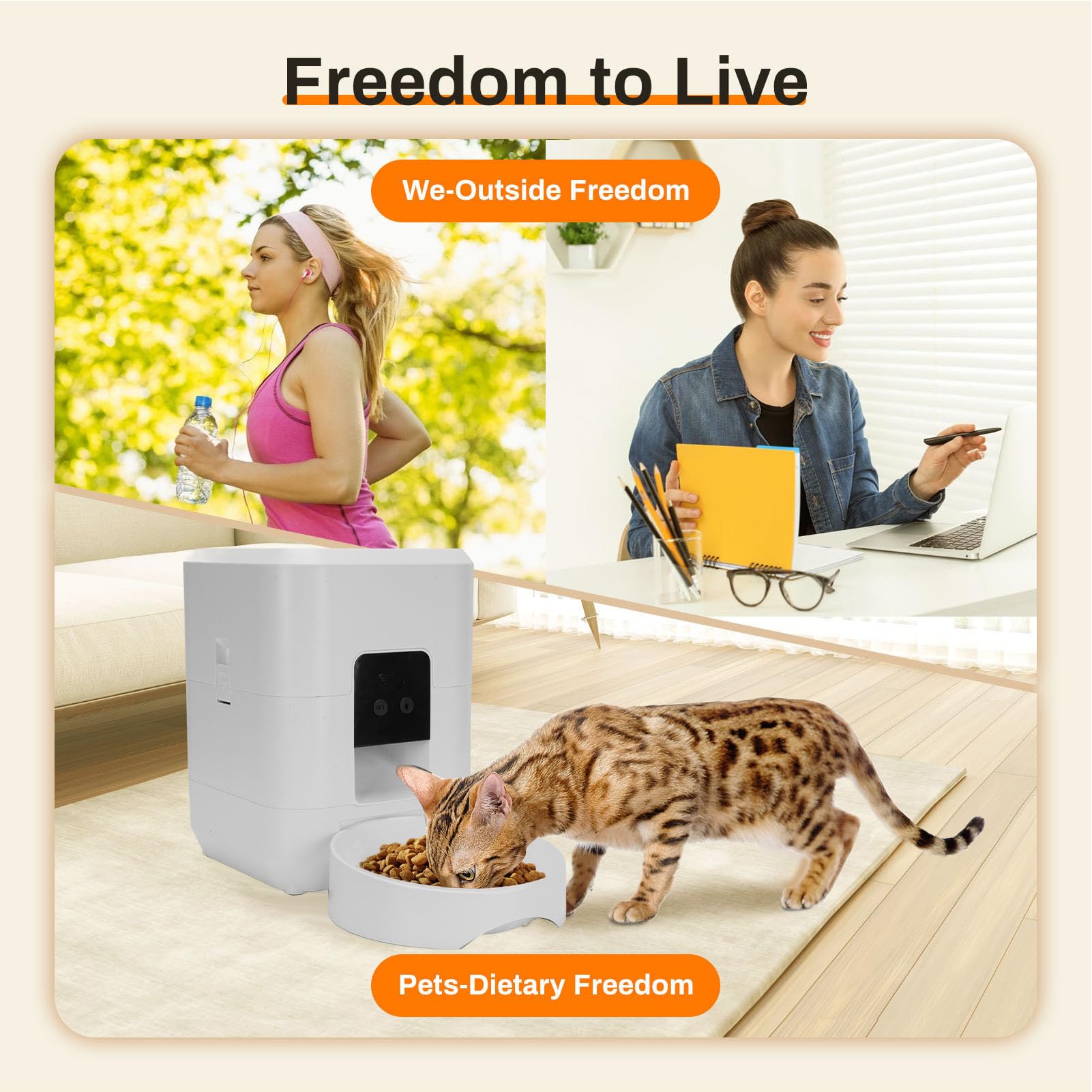 Mangeoire Automatique pour Animaux de Compagnie Connectée WiFi, Conception Polyvalente, Distributeur de Nourriture Sèche Facile à Utiliser pour Les Parents d'animaux Occupés (White)