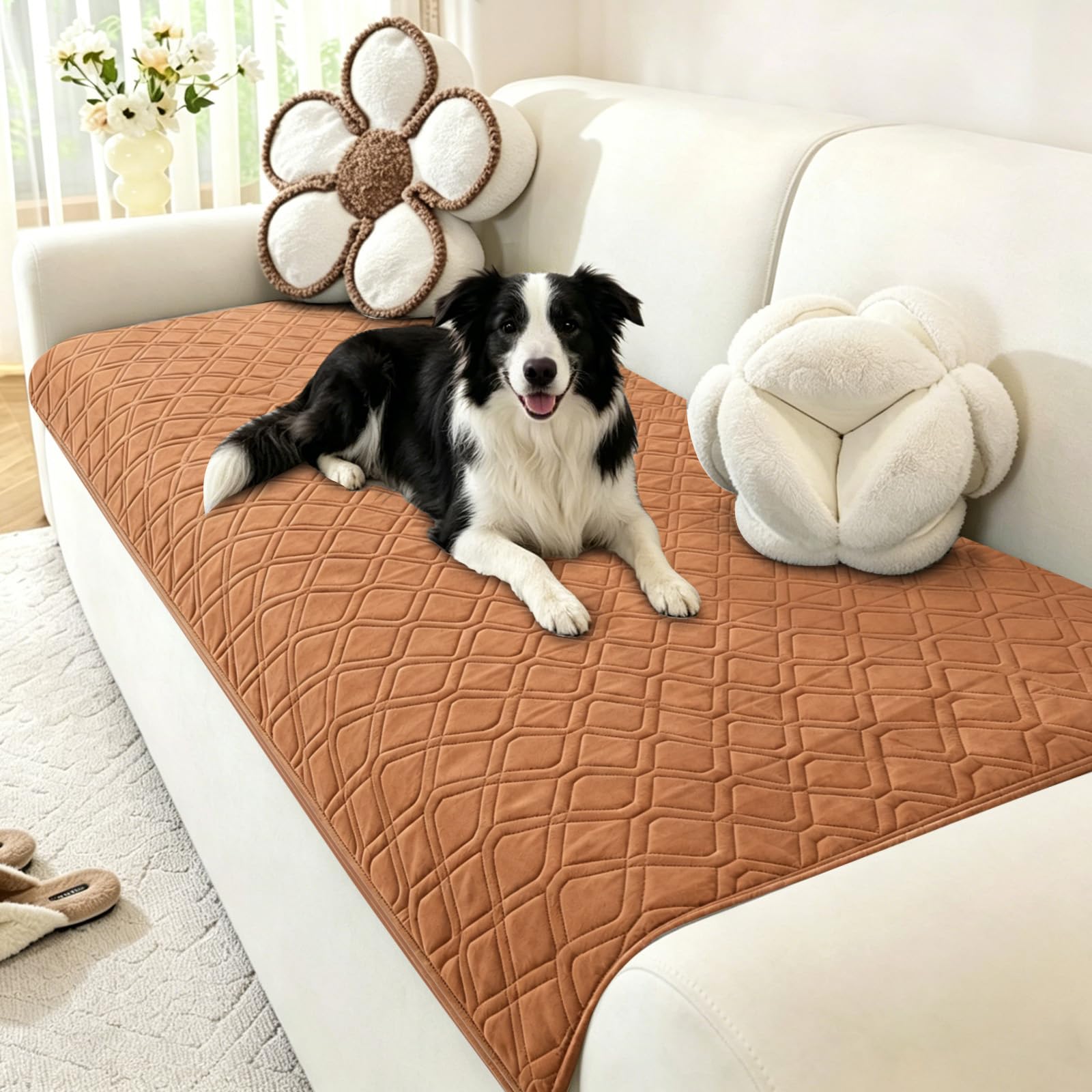 Guittly Sofa Covers 1 Seater - Waterproof Thick Couch Seat Cover for Dogs, Non-Slip Furniture Protector for Pets, Washable Corduroy Sofa Cover for Living Room (Brown, 70 * 70cm)
