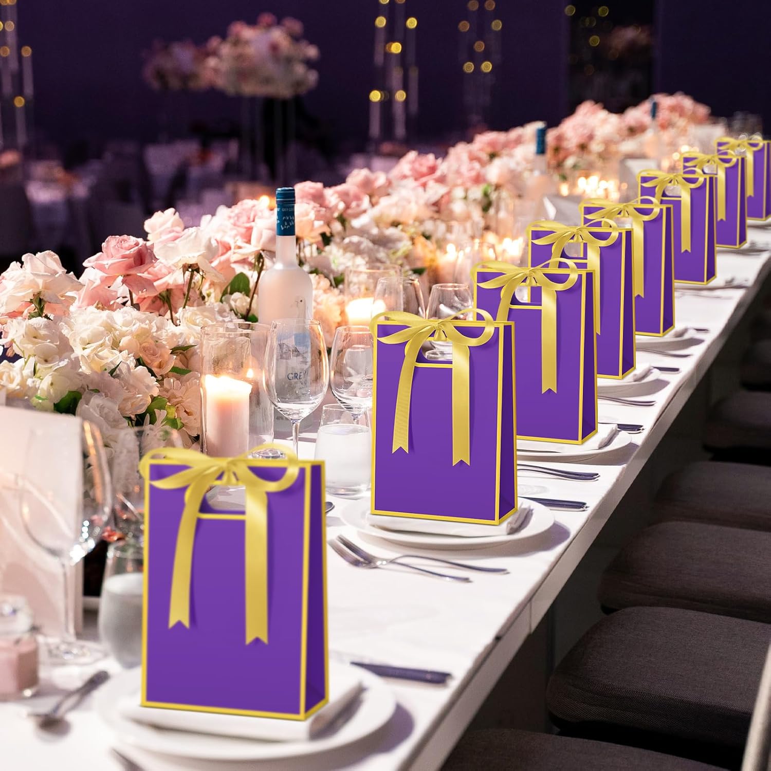 Kolldenn 30 Pcs Thank You Gift Bags with Handles 10.2 x 7.1 x 3.2 Inch Elegant Party Favor Bags with Ribbon Bow for Wedding Bridal Birthday Bridesmaid Holiday Party Supplies(Purple) - Image 7