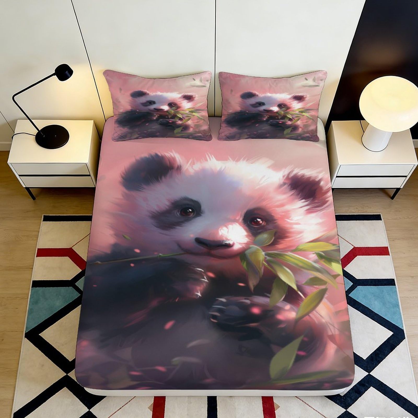 Jqzkxnhpbr Style-7 3D Printed Cute Panda Fitted Sheet Microfiber Soft Breathable Bamboo Leaf Mattress Cover For Bedroom Dorm Mattress Protection Decor 90X200x25cm