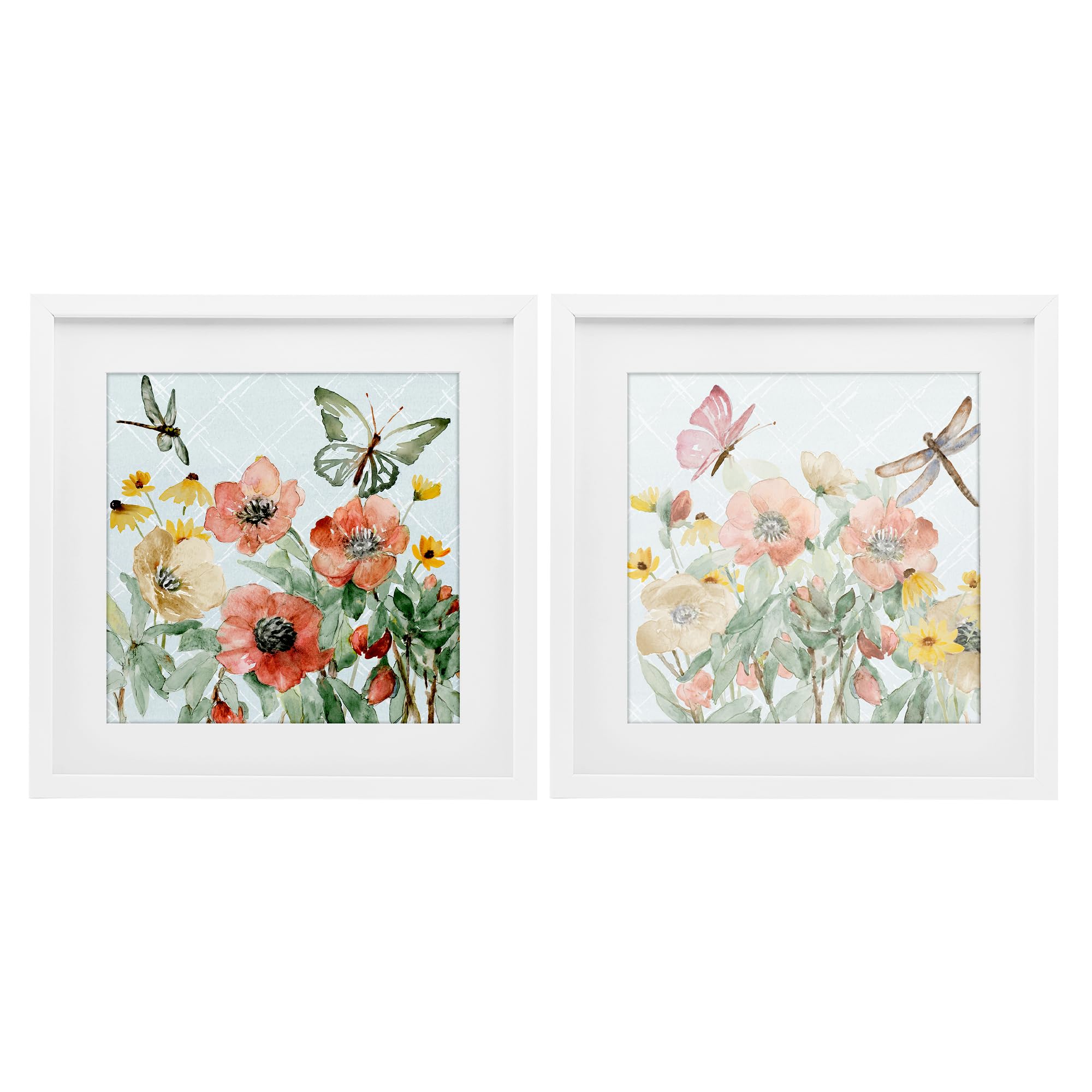 Stupell Industries Pastel Garden Butterflies Blossom 'Delicate Garden Joy'| 2Pc Framed Print Under Glass Set