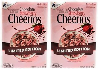Breakfast Cereal, General Mills Cheerios Chocolate Strawberry Flavor Limited Edition, Sweetened Whole Grain Oat Cereal, Made with Real Cocoa and Gluten Free, Pantry Staple for 2 Packs of 10.9 Oz