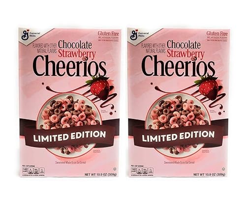 Cereales para desayuno, General Mills Cheerios sabor a fresa a chocolate, edición limitada, cereales de avena de grano entero endulzados, hechos con