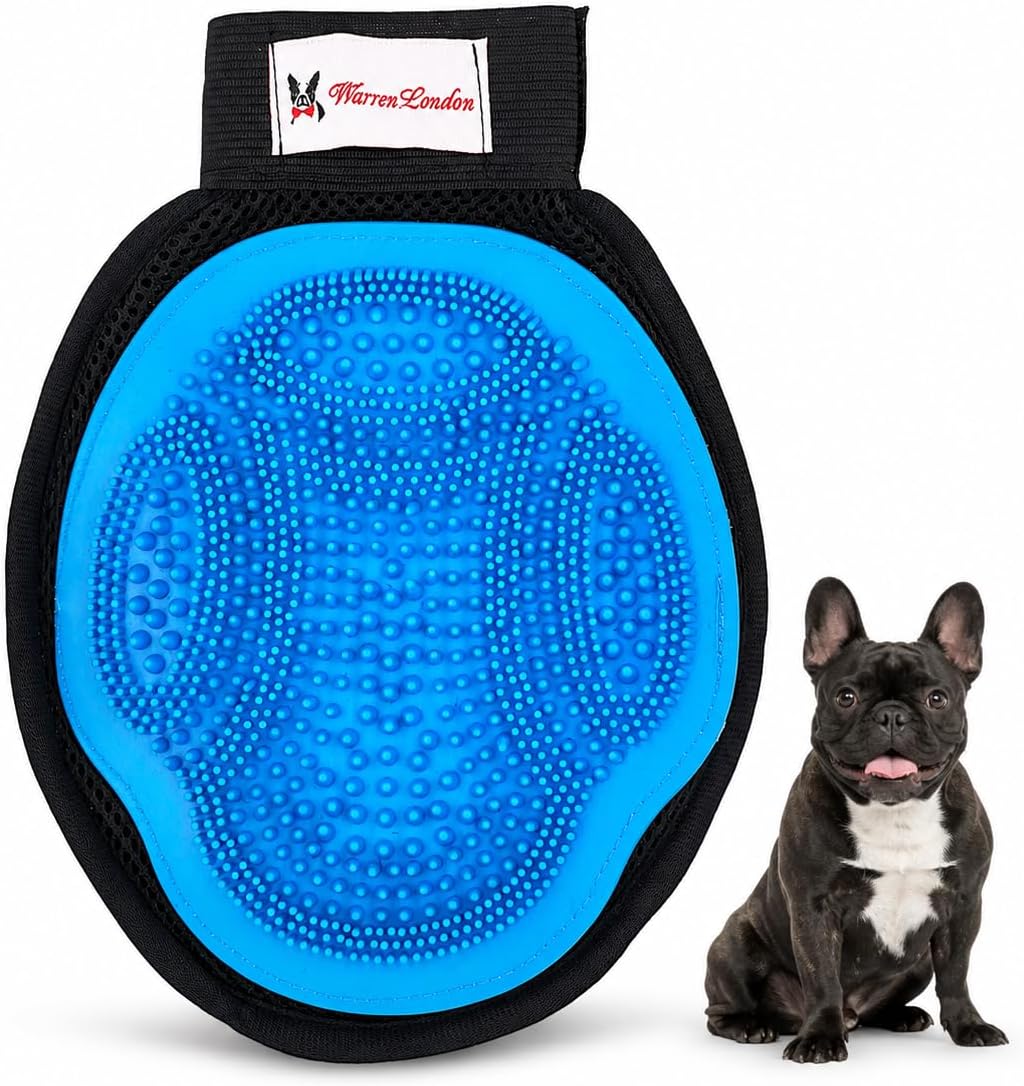 Warren London 2in1 Grooming Glove for Dogs & Cats | Reversible Design Pet Brush with Smooth Side for Clothes & Furniture | Soft Mitten Contours for Comb & Massage