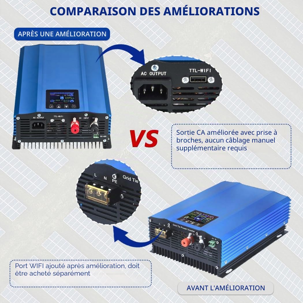 Onduleur 1000 W limitation de puissance, panneau LCD, courant DC 26-45 V, énergie solaire AC 230, énergie de sortie 24-36 V sinusoïdale