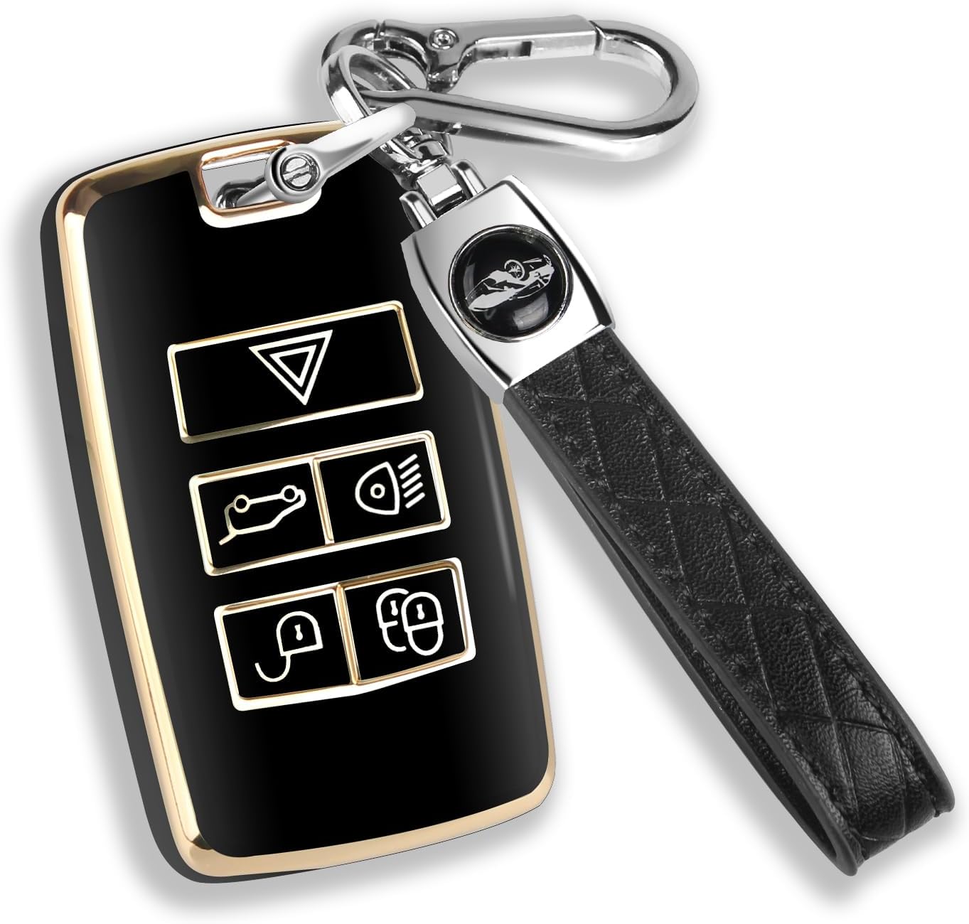 QBUC for Land Rover Key Fob Cover with KeyChain Soft TPU Gold Trim Key Case Full Protection Compatible with 2018-2026 Land Rover Range Rover Evoque Sport Vogue Discovery 5 Jaguar E I-PACE (Black)