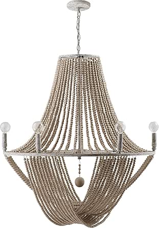 Capital Lighting 429561MS Kayla Coastal-Style Painted Wood Beads Chandelier, 6-Light 360 Total Watts, 34" H x 29" W, Mystic Sand