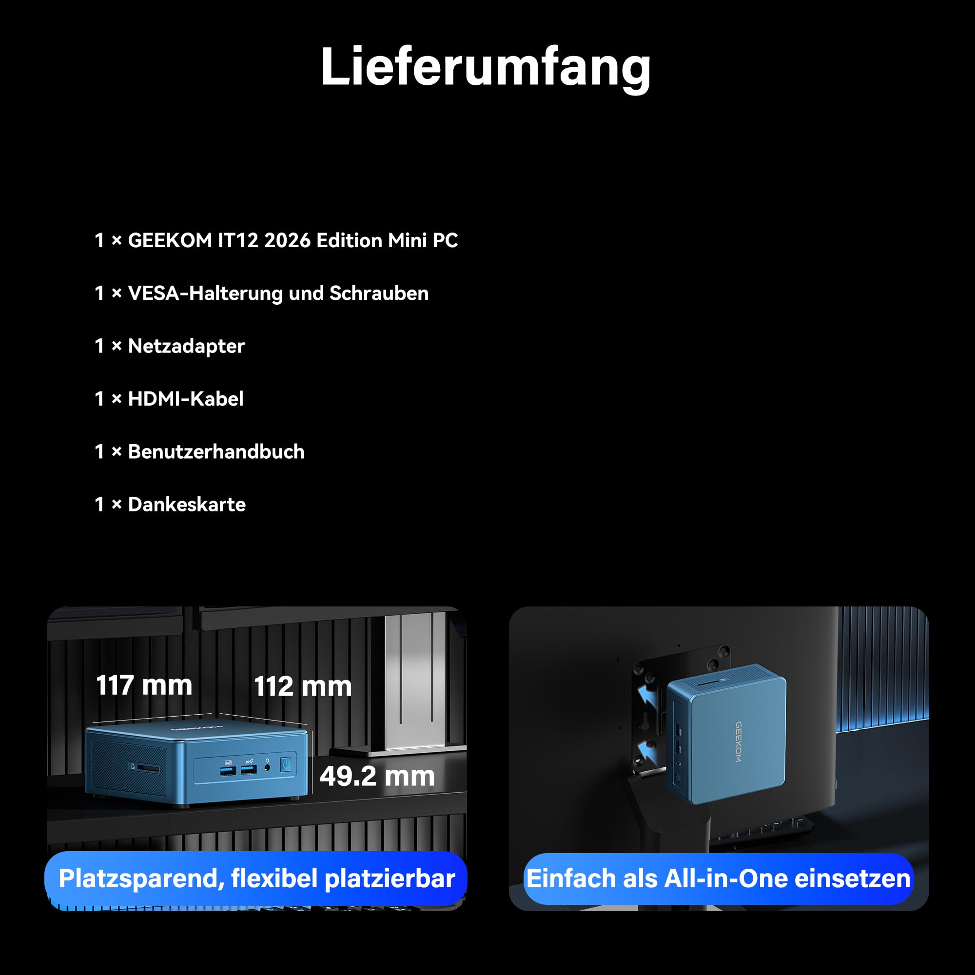 GEEKOM IT12 Mini PC Nouveauté 2026 avec Intel i5-12450H, 16 Go RAM 512 Go SSD (Évolutif), Windows 11 Pro, 8K Quad-Display, 2xUSB4, Lecteur SD, 2.5G LAN, Mini Ordinateur de Bureau -Maison/Professionnel