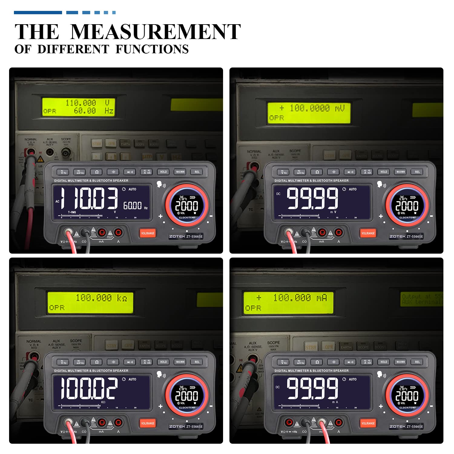 Various measurement displays on Zoyi 5566SE multimeter