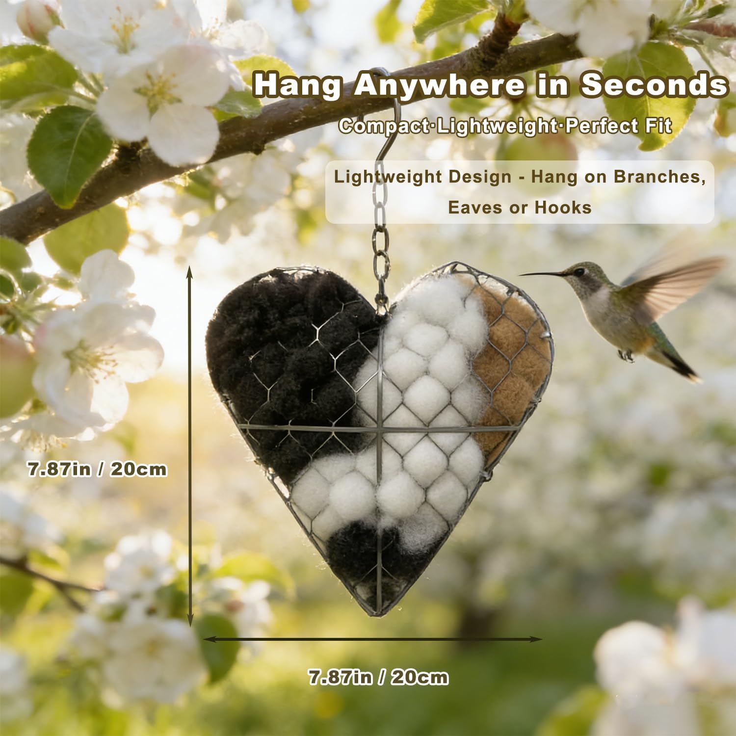 Handmade Fiber Bird Nesting Heart, Alpaca Fiber Bird Material House, Wool Nest Starter Hummingbird Houses, Outdoor Garden Decoration & Bird Lover Gift ﻿ — view 3