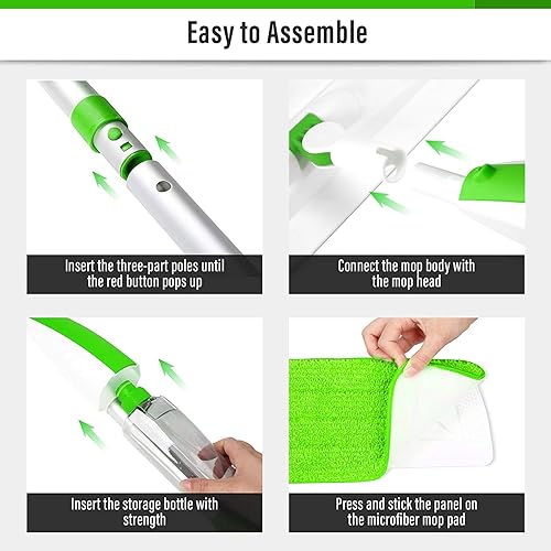 Miniatura 46 de Mopas para limpieza de suelos con una botella de spray recargable y 2 almohadillas de microfibra lavables para uso doméstico o comercial, mopa plana