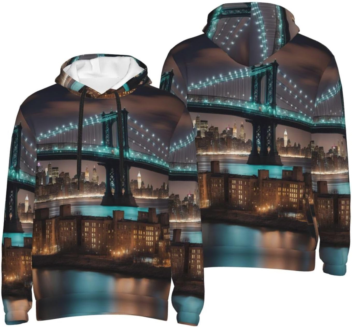 New York Manhattan Bridge Night print Men's novelty hoodie print sweatshirt for casual pullovers for both men and women Black