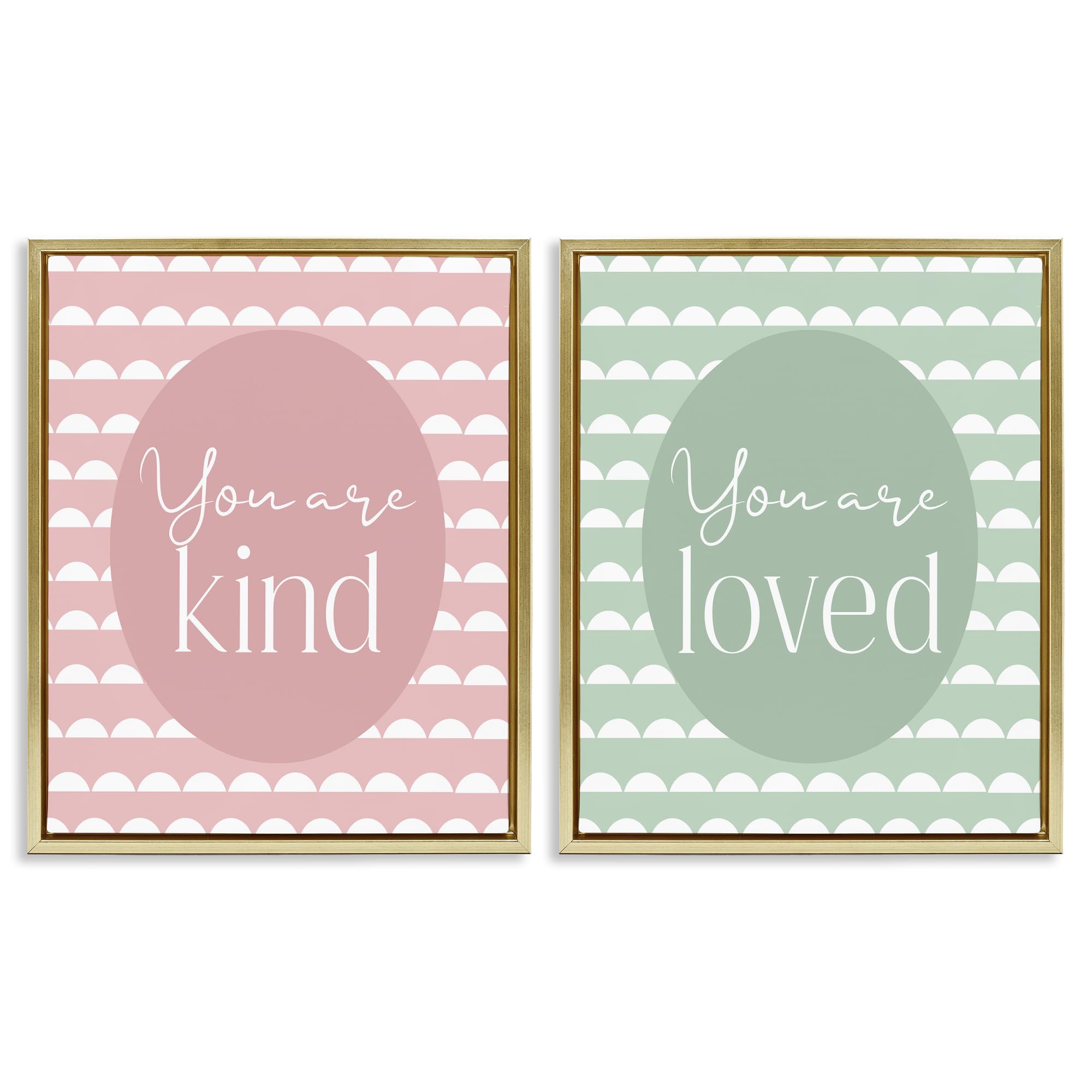 Stupell Industries 'Pastel Kind & Loved', 2pc Floating Frame Art Set 2, Gold, 17 x 21 Inches, Easy to Hang and Sturdy, Made in USA, by Christine Simpson Art