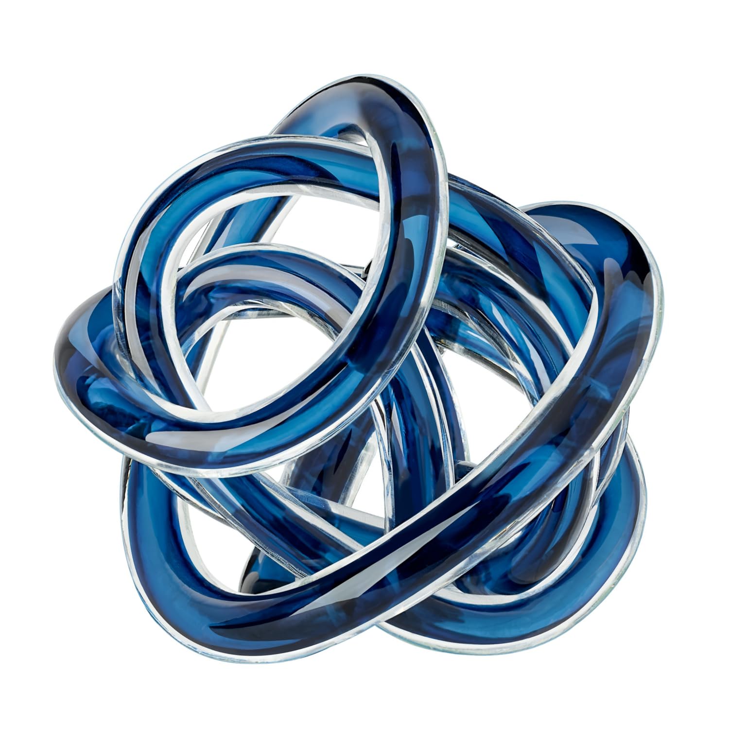 Torre & Tagus Orbit Hand Blown Glass Infinity Knot Sculpture - 3 Inch Glass Art Blue Knot Decor Ball for Home Decor, Small Centerpiece Table