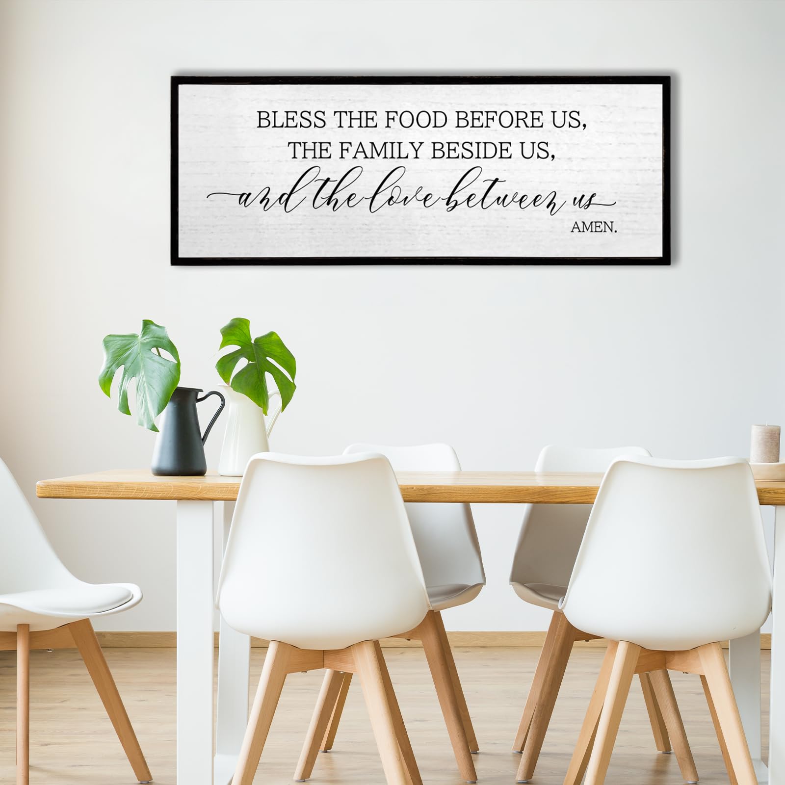 Bless the Food Before Us Wall Decor Sign 40"X15" Large Rustic Farmhouse Dining Room Wooden Framed Signs Modern Kitchen Vintage Home Inspirational Wall Art Hanging Decoration (Black)