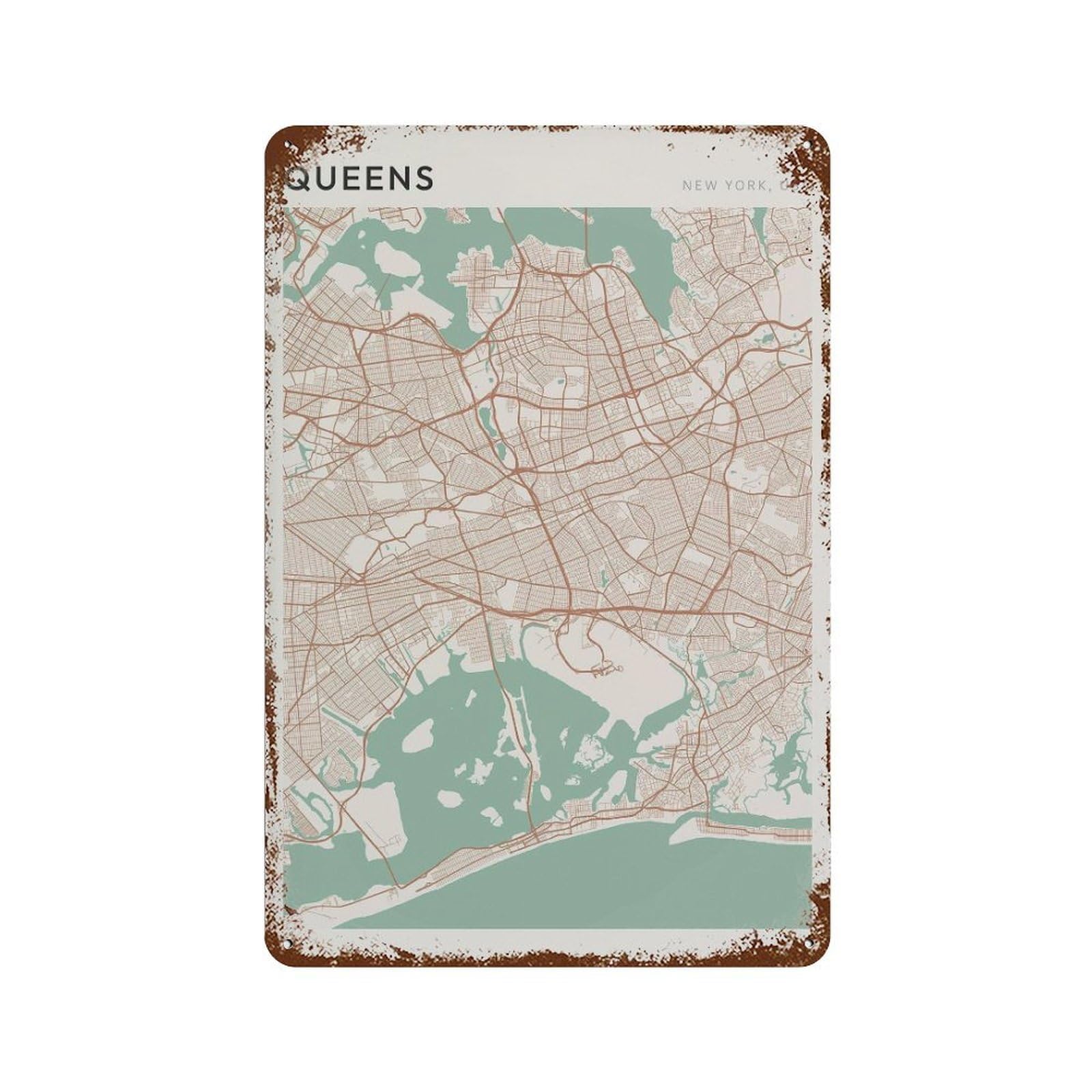 xiaoxiaoshen Queens Map New York Travel Gift Scandi Wall Decor Art Metal Tin Poster Modern Home Decor Art Home Bar Shop Decorations Vintage Sign 30x20cm