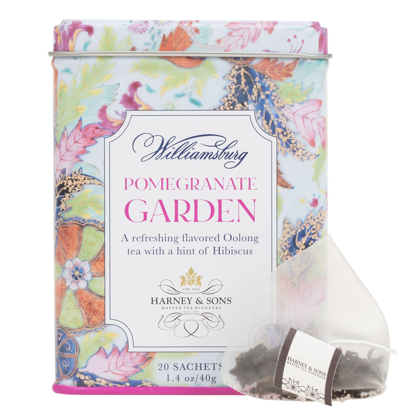 Harney & Sons Pomegranate Garden Tea 20 sachets | Flavored Oolong with hint of Hibiscus