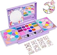 Tomons Real Washable Kids Makeup Kit for Girls 3-10 - Portable Cosmetic Toy Set with 24 Eyeshadows, Lip Gloss, Stickers, Birthday Gift