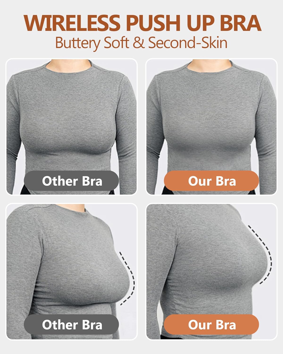 Womens Wireless Seamless Bras Deep V Supportive No Underwire Bra Plunge Comfort Tshirt Push Up Bralettes - Image 5