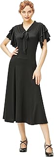 Womens Vintage Flapper Dress 1920s Ruffle Cocktail Party Dresses Tie Neck - Buy now