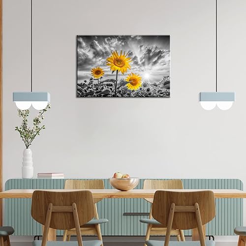 Miniatura 4 de Lienzo decorativo para pared, diseño de girasoles en blanco y negro, póster de flores amarillas, girasoles rústicos, arte de pared, pintura floral