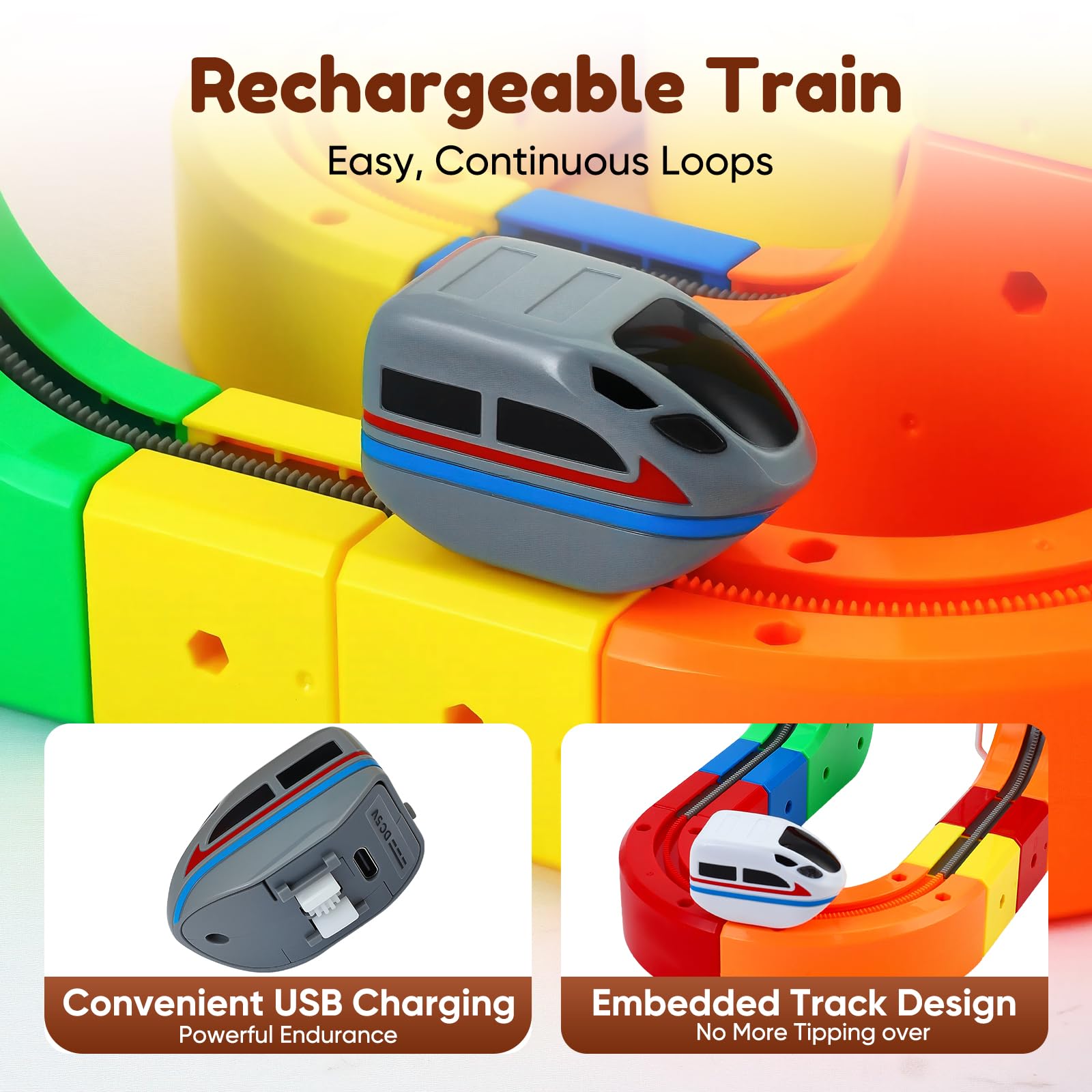 Set di treni cubici Magic Rail da 123 pezzi, set di treni elettrici, layout 3D incorporati, pista da corsa flessibile, giocattolo per la costruzione di auto motorizzate che sfidano la gravità