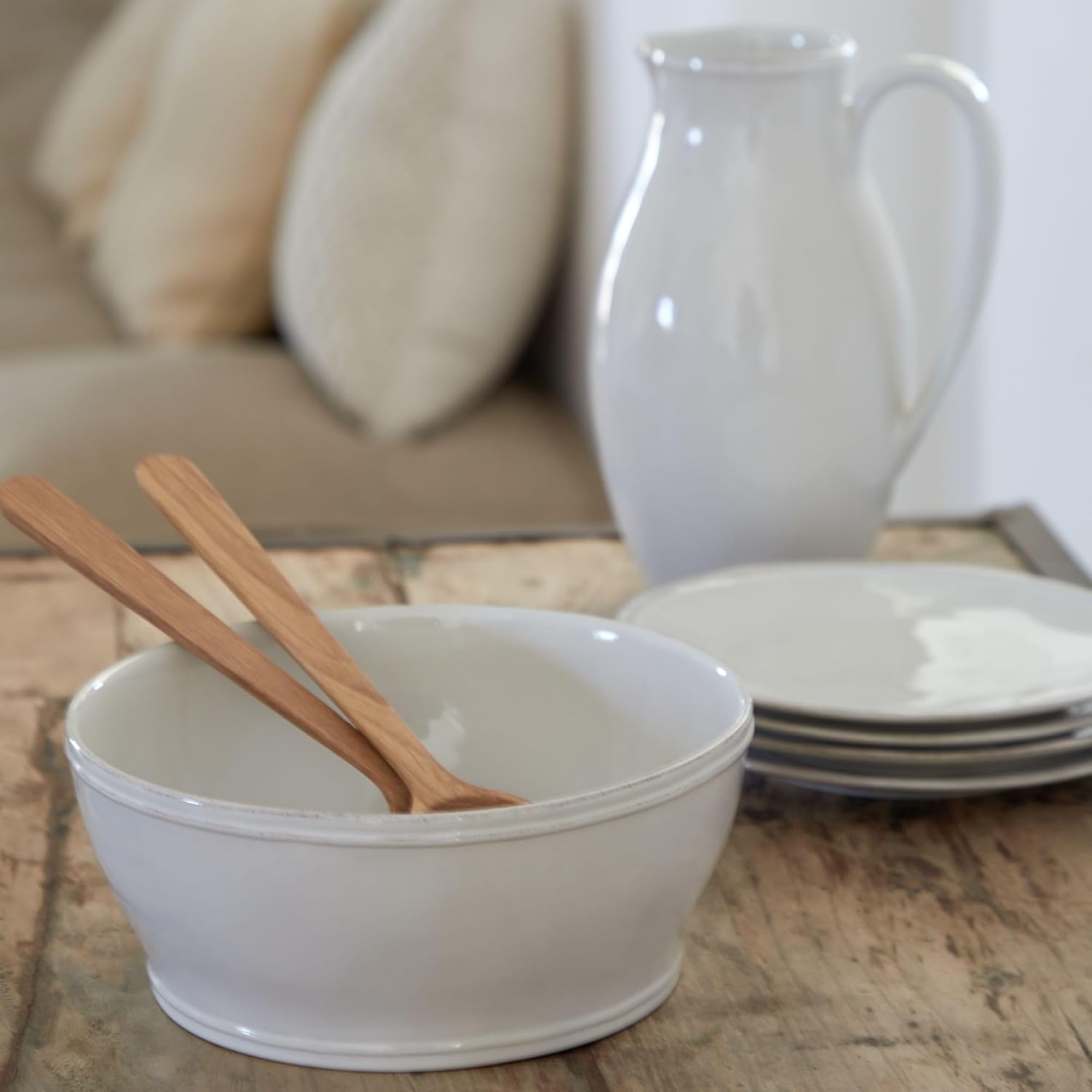 Casafina Ceramic Stoneware 9.5" x 4", 98 oz Serving Bowl - Fontana Collection, White | Microwave & Dishwasher Safe Dinnerware | Food Safe Glazing | Restaurant Quality Serveware