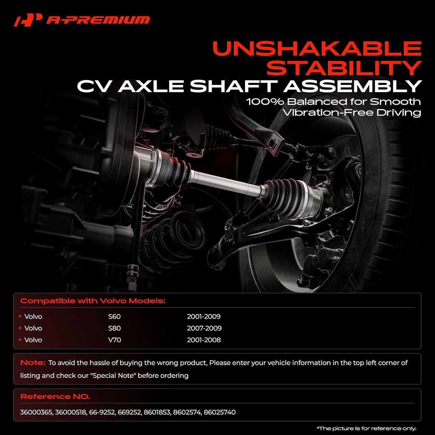 A-Premium CV Axle Shaft Assembly Compatible with Volvo S60 2001-2009, S80 2007-2009, V70 2001-2008, Front Left Driver Side, Replace# 36000365, 36000518