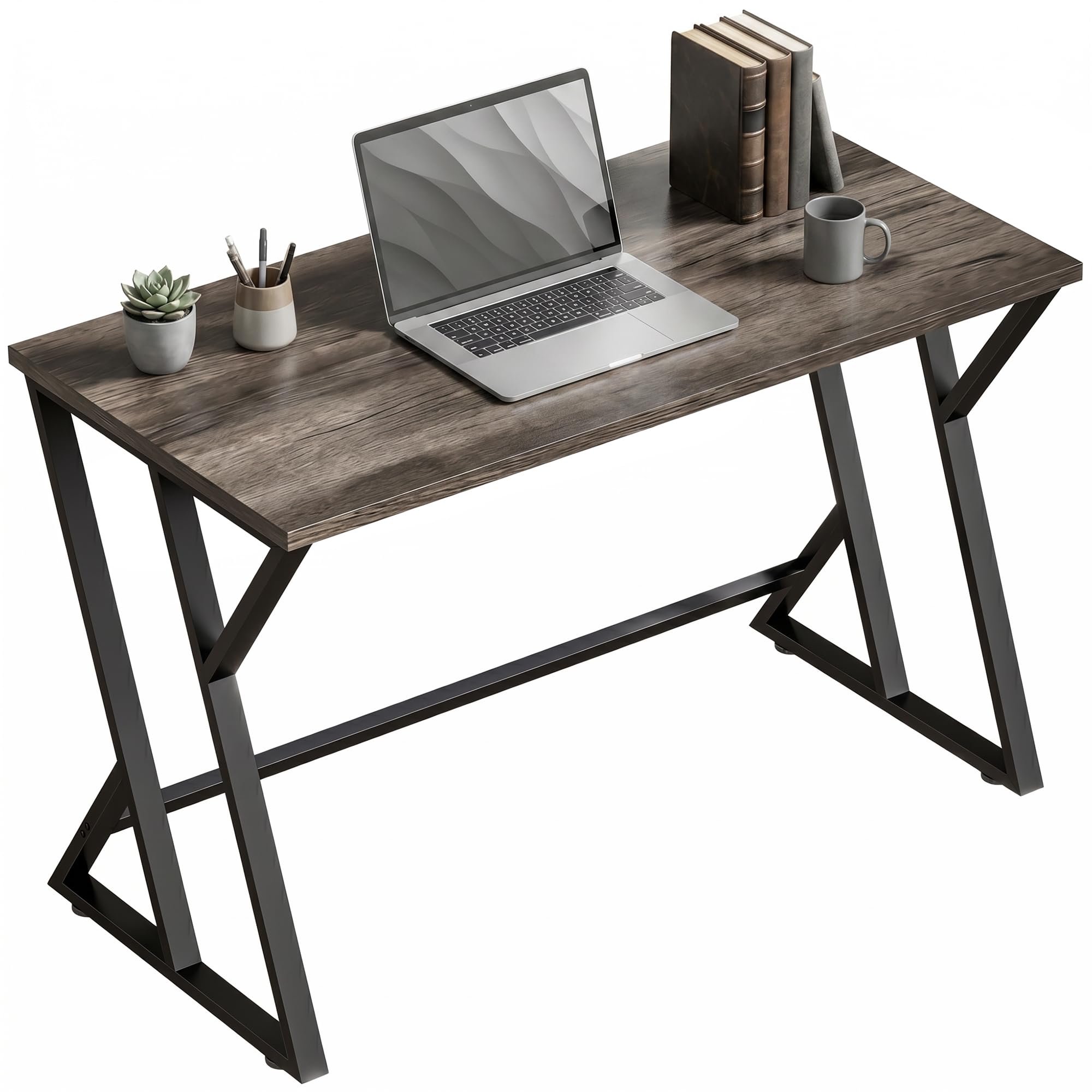 HOMCOM Scrivania per computer con base metallica a Z 120x60cm grigia | Scrivania da ufficio, aspetto legno, design industriale, per ufficio, studio, camera da letto, spazi piccoli
