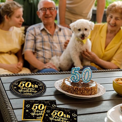 Miniatura 5 de Decoraciones de cumpleaños número 50 para hombres y mujeres, 20 platos de postre y 20 servilletas para 50 cumpleaños, 50 aniversario, 20 invitados