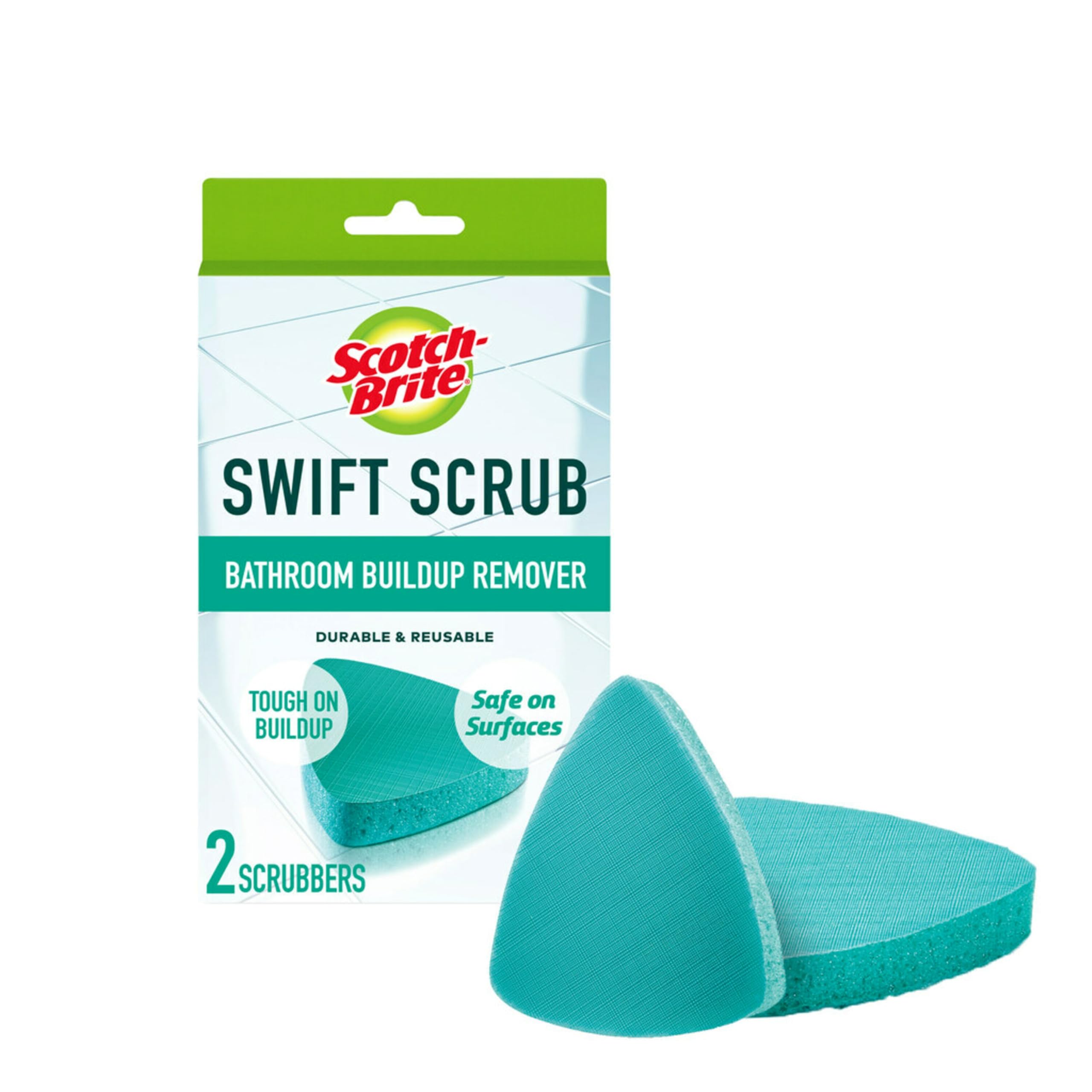 Scotch-Brite Swift Scrub Bath Cleaner Scrubbers, Soap Scum Remover for Cleaning Bathroom, Bathroom Scrubber Pads Safe for Tile, 2 Bathroom Cleaner Scrubbers