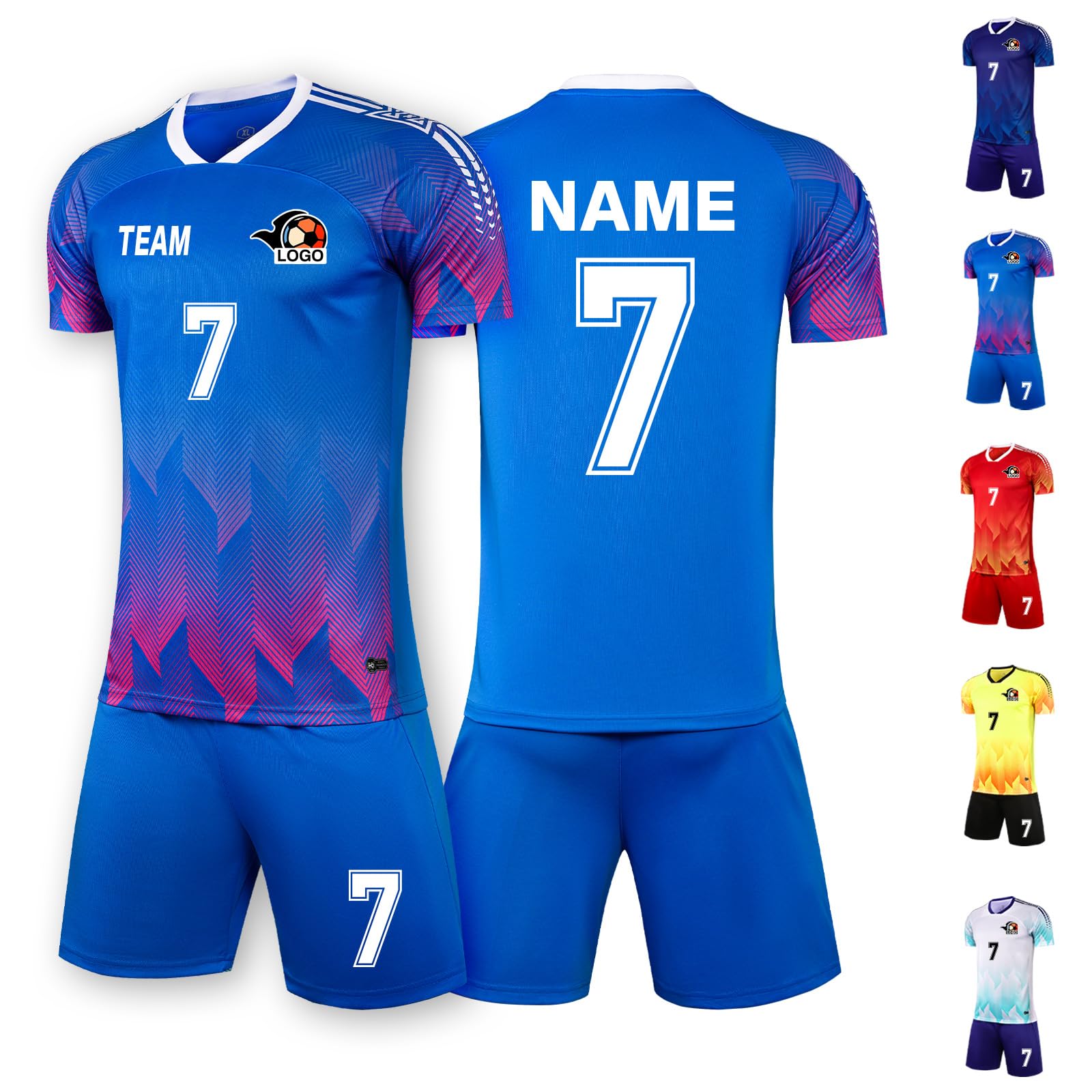 LAIFU Custom Soccer Jersey for Men Women Youth Personalized Soccer Shirts Shorts for Kids Boys Girls (US, Alpha, One Size, Regular, Regular, Bright Blue)