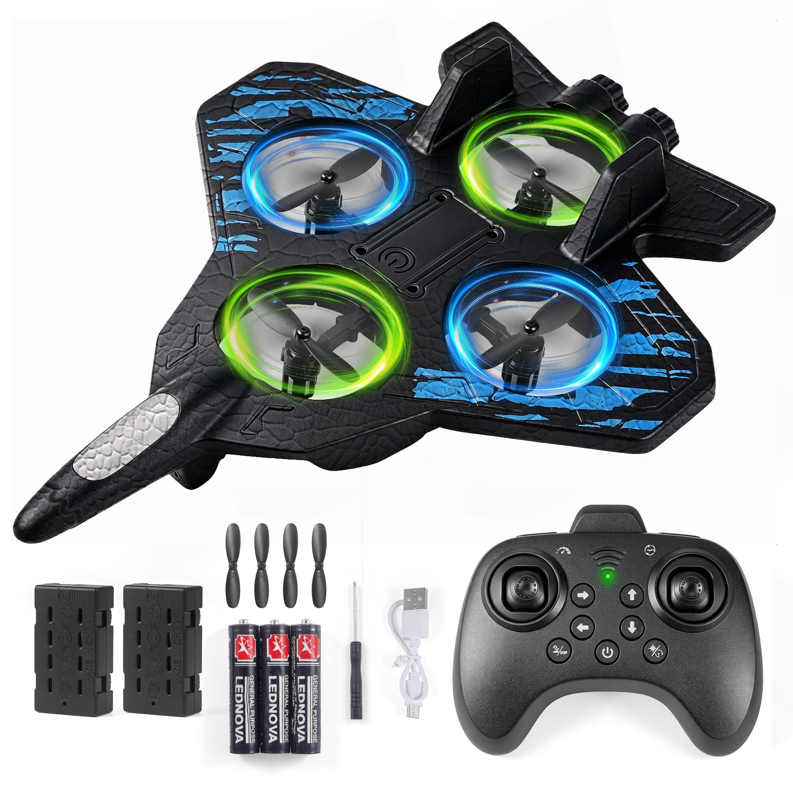 Mini Drohne für Kinder,RC Flugzeug Spielzeug Quadrocopter Drone, Headless Mode, mit 2 Akkus,Ein-Knopf Start/Landung,LED Lichter,360°-Flips,Geschenk für Kinder und Anfänger