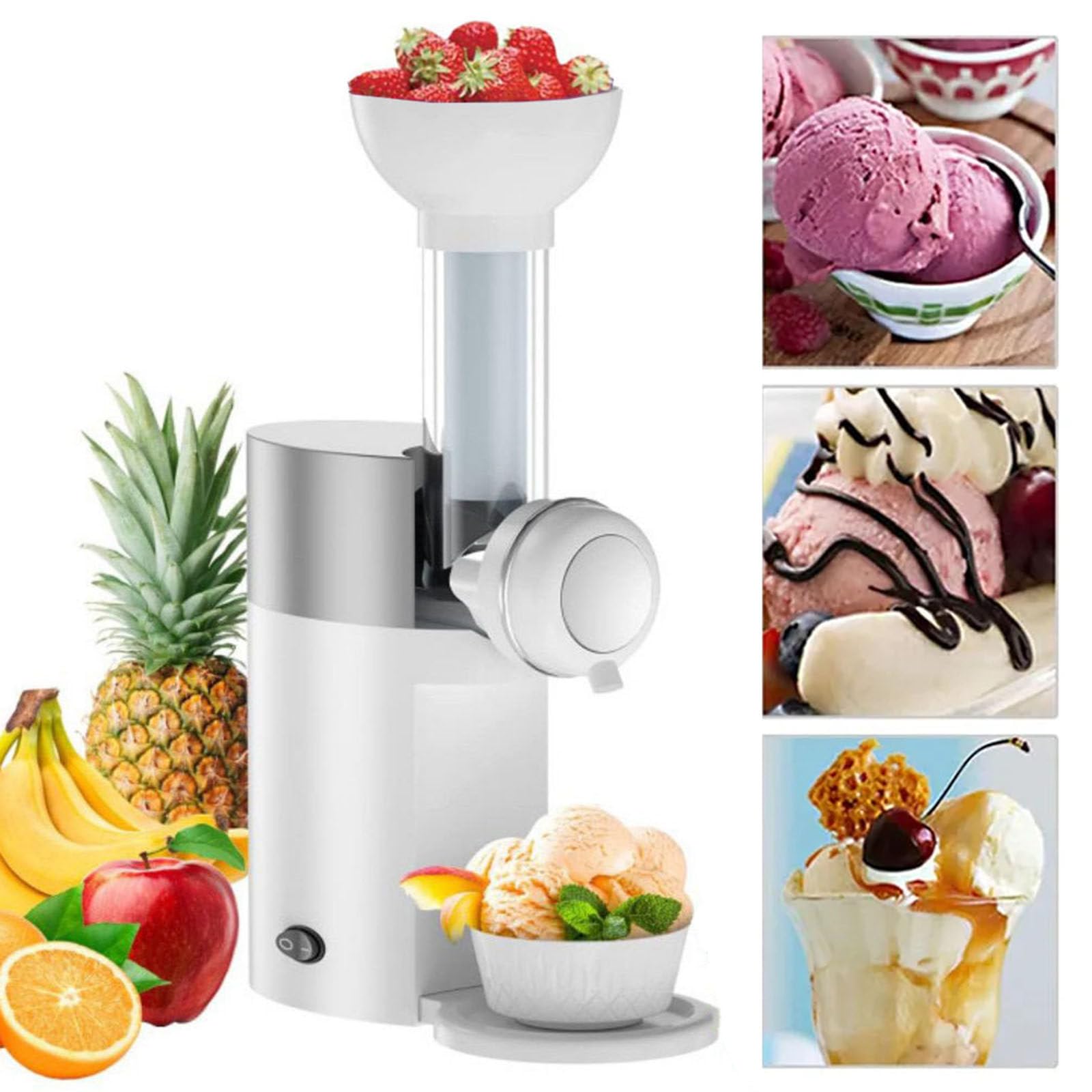 ZHJOPP Portable Automatic Frozen Dessert Maker for Homemade Ice Cream and Popsicles (White)