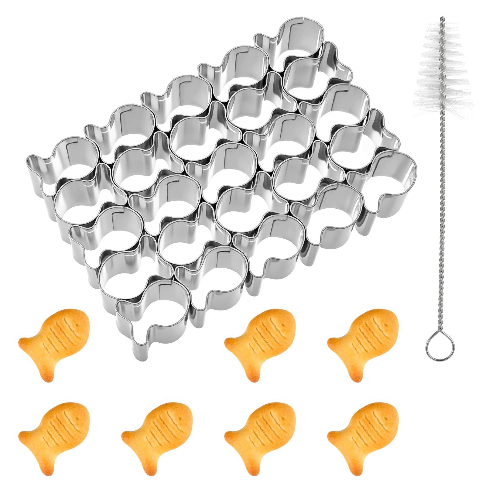 Cortador de galletas Goldfish, cortador de peces dorados de 25 cavidades para galletas, molde de acero inoxidable para hornear galletas de animales marinos (plateado)